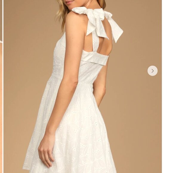 Lulus Sneak a Kiss White Floral Embroidered Tie-Strap Mini Dress White Sz Large - Picture 3 of 9
